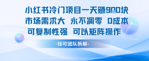 小红书冷门项目一天收益9张，市场需求大，0成本，可复制性强可以矩阵操作-米创网