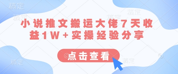 小说推文搬运大佬7天收益1W+实操经验分享-米创网