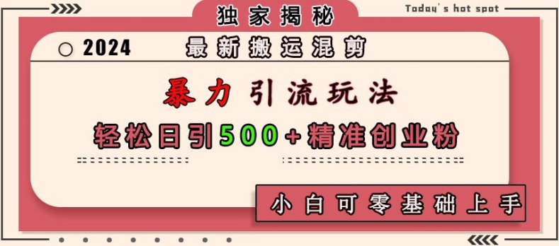 最新搬运混剪暴力引流玩法，轻松日引500+精准创业粉，小白可零基础上手-米创网