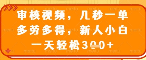 审核视频，几秒一单，多劳多得，新人小白一天轻松3张【揭秘】-米创网