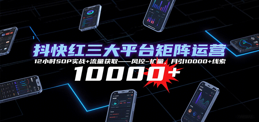 抖快红三大平台矩阵运营，12小时SOP实战+流量获取-风控-扩量，月引10000+线索-米创网