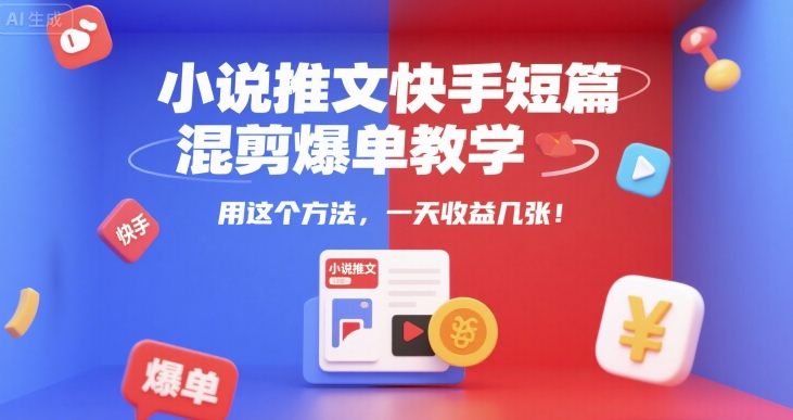 小说推文快手短篇混剪爆单教学，用这个方法，一天收益几张-米创网