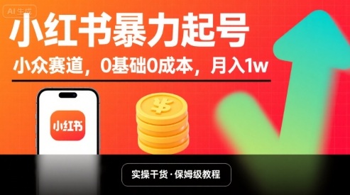 小红书暴力起号，小众赛道，0基础0成本，月入1w-米创网