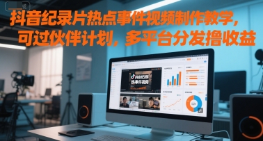 抖音纪录片热点事件视频制作教学，可过伙伴计划，多平台分发撸收益-米创网