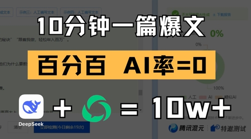 10分钟一篇爆文，100% 零AI率，用deepseek轻松玩转公众号爆文项目-米创网