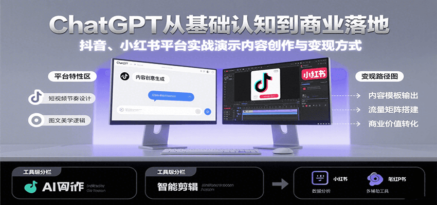 ChatGPT从基础认知到商业落地，实战演示抖音、小红书等平台的内容创作与变现-米创网