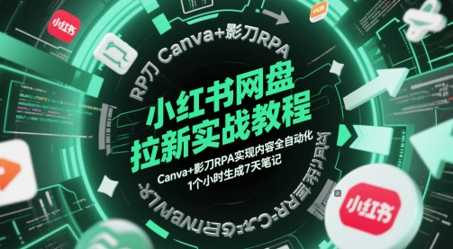 小红书网盘拉新实战教程，Canva+影刀RPA实现内容全自动化，1个小时生成7天笔记-米创网