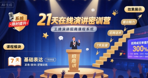 21天在线演讲密训营，王牌演讲招商课程系统-米创网
