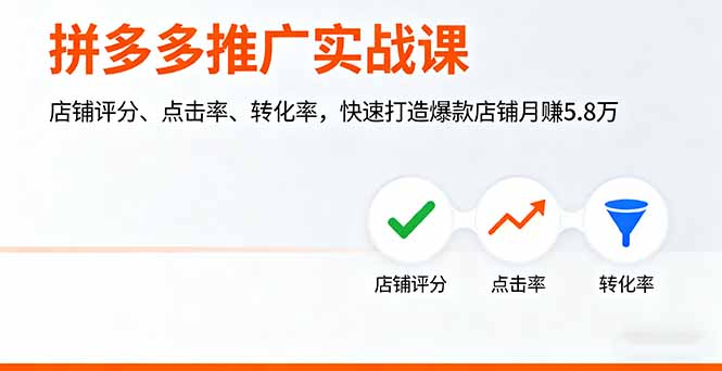 拼多多推广实战课，店铺评分、点击率、转化率，快速打造爆款店铺月赚5.8万-米创网