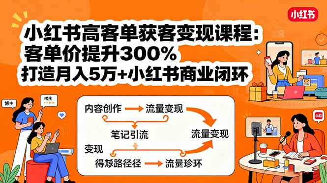 小红书高客单获客变现课程：客单价提升300%，打造月入10万+小红书商业闭环-米创网