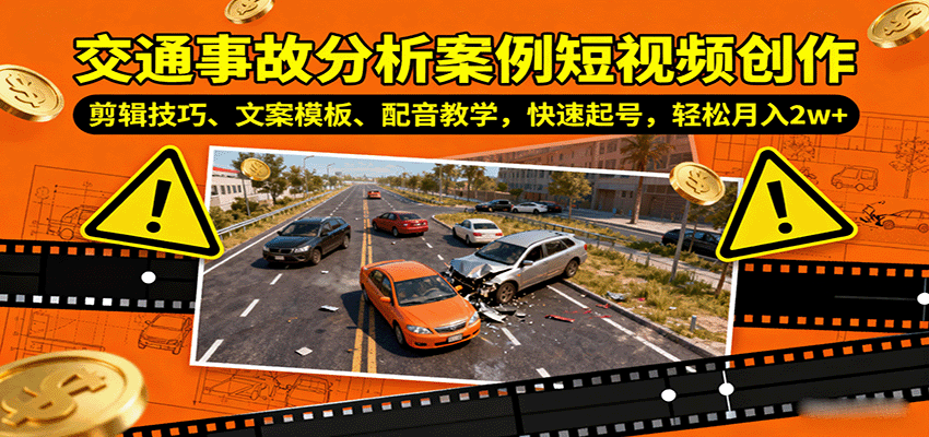 交通事故分析案例短视频创作，剪辑技巧、文案模板、配音教学，快速起号，轻松月入2w+-米创网