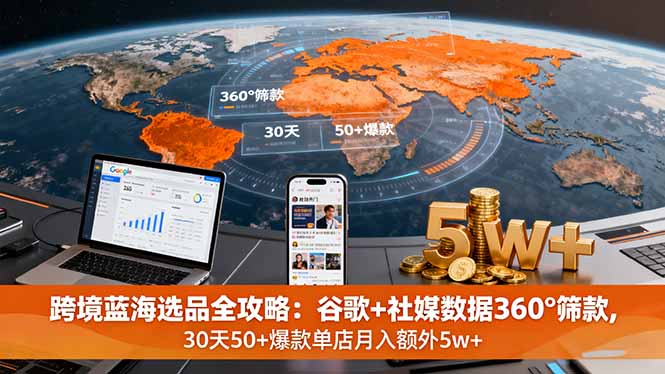跨境蓝海选品全攻略：谷歌+社媒数据360°筛款,30天50+爆款单店月入额外5w+-米创网