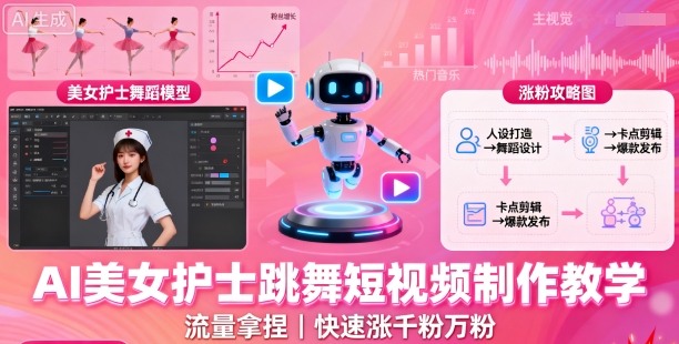 AI美女护士跳舞短视频制作教学，流量拿捏，快速涨千粉万粉【提示词+视频教程】-米创网