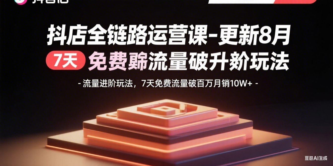 抖店全链路运营课-更新8月：流量进阶玩法，7天免费流量破百万月销10W+-米创网