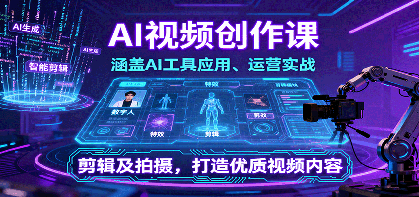 AI视频创作课，涵盖AI工具应用、运营实战、剪辑及拍摄，打造优质视频内容-米创网