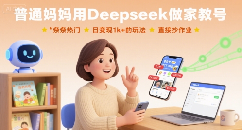 普通妈妈用Deepseek做家教号，条条热门，日变现1k+的玩法，直接抄作业-米创网