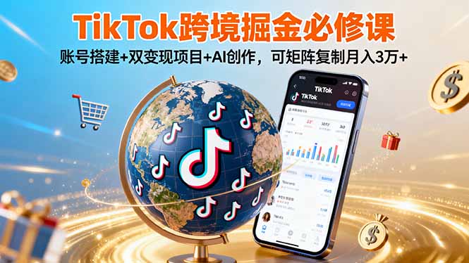 TikTo跨境掘金必修课，账号搭建+双变现项目+AI创作，可矩阵复制月入3万+-米创网