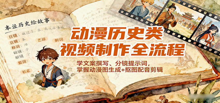 动漫历史类视频制作全流程，学文案撰写、分镜提示词，掌握动漫图生成+抠图配音剪辑-米创网