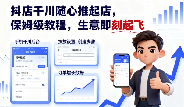 抖店千川随心推起店，保姆级教程，生意即刻起飞-米创网