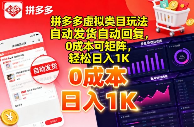 拼多多虚拟类目玩法，自动发货自动回复，0成本可矩阵，轻松日入1K【揭秘】-米创网