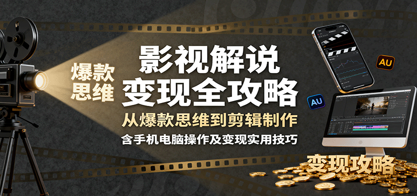 影视解说变现全攻略：从爆款思维到剪辑制作，含手机电脑操作及变现实用技巧-米创网