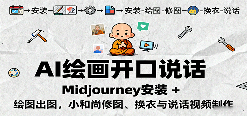 AI绘画开口说话，Midjourney安装 + 绘图出图，小和尚修图、换衣与说话视频制作-58创客
