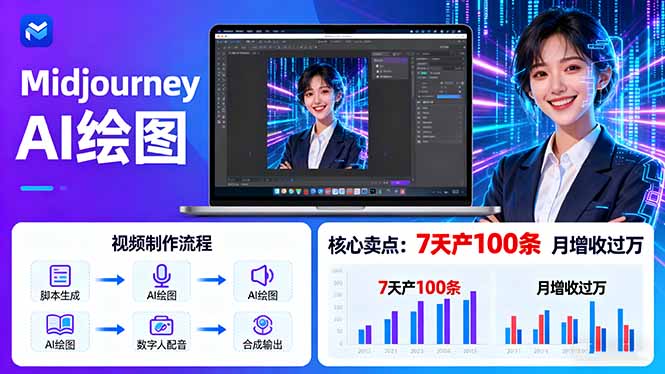AI绘图照片开口说话视频制作：Midjourney+数字人，7天产100条月增收过万-米创网