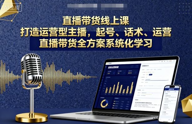 直播带货线上课，打造运营型主播，起号、话术、运营，直播带货全方案系统化学习-米创网