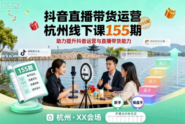 抖音直播带货运营杭州线下课155期，助力提升抖音运营与直播带货能力-米创网