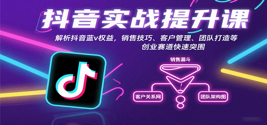 抖音实战提升课：解析抖音蓝v权益，销售技巧、客户管理、团队打造等创业赛道快速突围-米创网