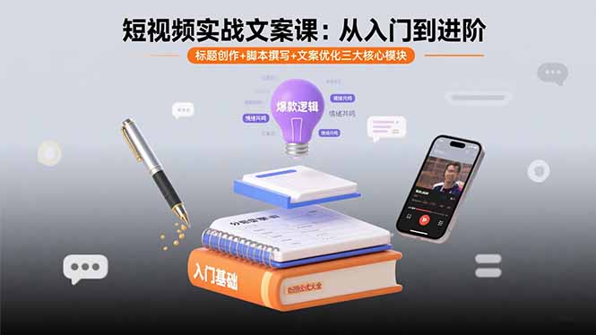 短视频实战文案课：从入门到进阶 标题创作+脚本撰写+文案优化三大核心模块-米创网