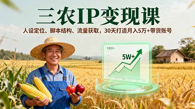 三农IP变现课，人设定位、脚本结构、流量获取，30天打造月入5万+带货账号-米创网