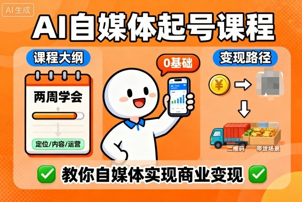 AI自媒体起号课程，0基础小白两周学会，教你自媒体实现商业变现-米创网
