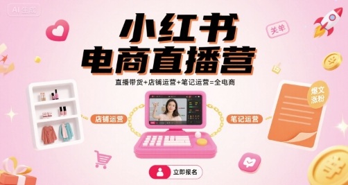 小红书电商直播营，直播带货+店铺运营+笔记运营=全电商-米创网