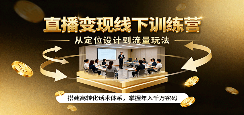 直播变现线下训练营，从定位设计到流量玩法，搭建高转化话术体系，掌握年入千万密码-米创网