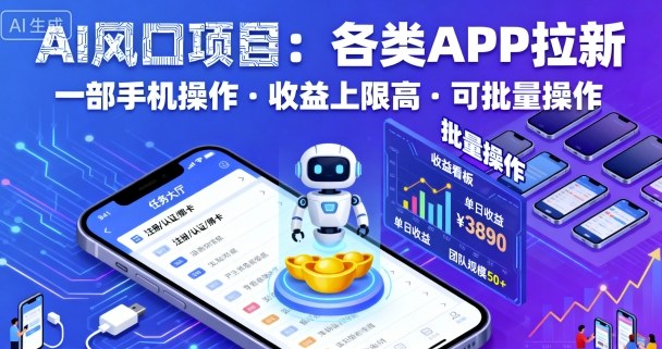 AI风口项目，各类APP拉新，一部手机就可以操作，收益上限高，可批量操作-米创网