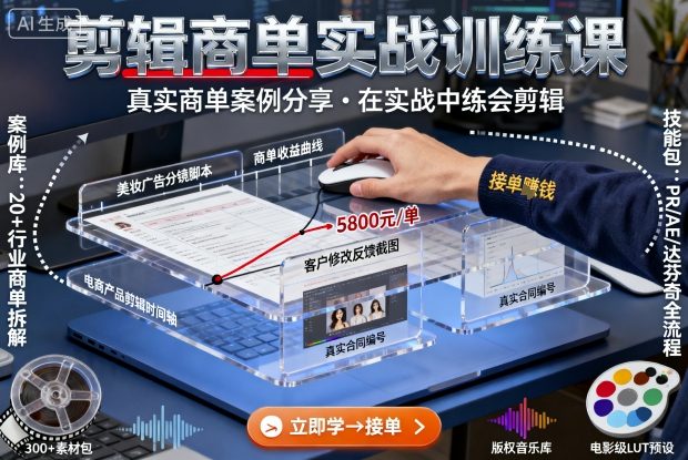 剪辑商单实战训练课，真实商单案例分享，在实战中练会剪辑-米创网