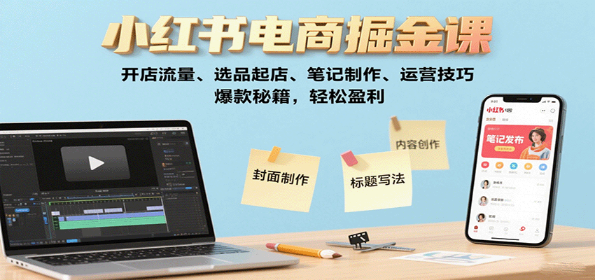 小红书电商掘金课：开店流量、选品起店、笔记制作、运营技巧，爆款秘籍，轻松盈利-米创网