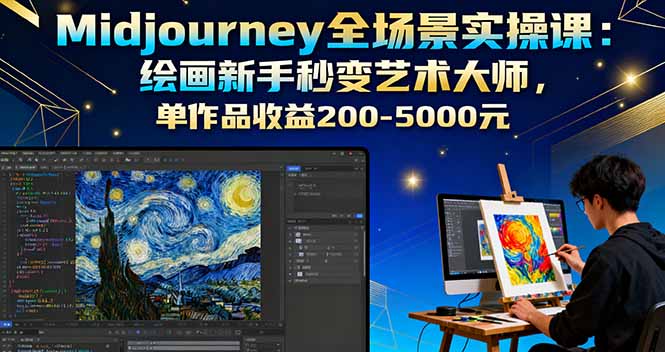 Midjourney全场景实操课：绘画新手秒变艺术大师，单作品收益200-5000元-米创网