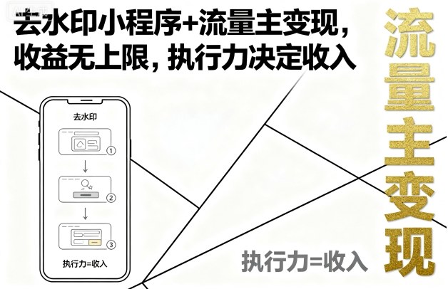 去水印小程序+流量主变现，收益无上限，执行力决定收入-米创网