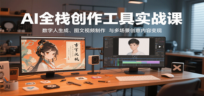 AI全栈创作工具实战课：数字人生成、图文视频制作与多场景创意内容变现-米创网