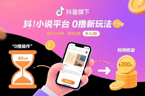 抖音旗下小说平台0撸新玩法，每天挂G60分钟，简单无脑，日入2张【揭秘】-米创网