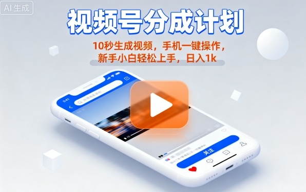 视频号分成计划懒人玩法，10秒生成视频，手机一键操作，新手小白轻松上手，日入1K【揭秘】-米创网