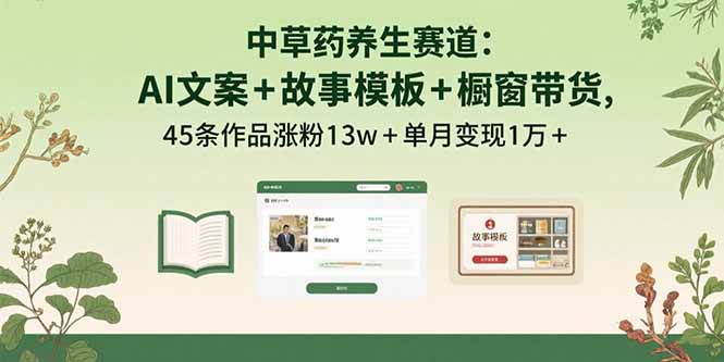 中草药养生赛道：AI文案+故事模板+橱带货，45条作品涨粉13w+单月变现1万+-米创网