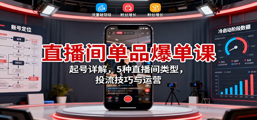 直播间单品爆单课：起号详解，5种直播间类型，投流技巧与运营-米创网