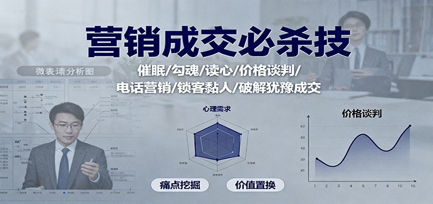 营销成交必杀技：催眠/勾魂/读心/价格谈判/电话营销/锁客黏人/破解犹豫成交-米创网