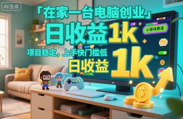在家一台电脑创业，小游戏赛道，项目稳定，上手快门槛低，日收益1k+【揭秘】-米创网