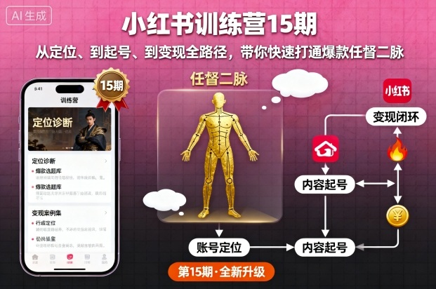 小红书训练营15期，从定位、到起号、到变现全路径，带你快速打通爆款任督二脉-米创网