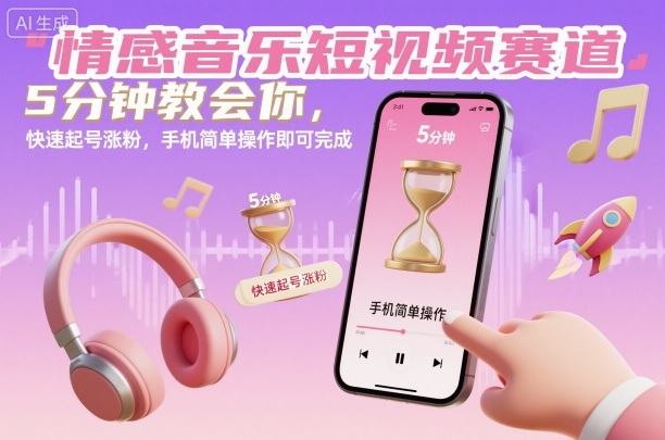 情感音乐短视频赛道，5分钟教会你，快速起号涨粉，手机简单操作即可完成-米创网