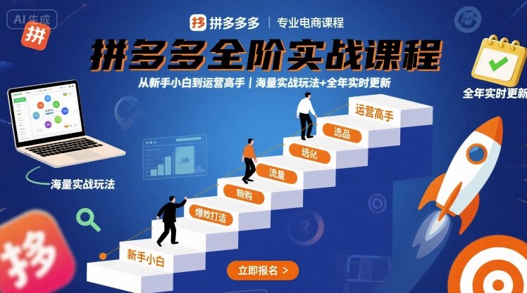 拼多多全阶实战课程，从新手小白到运营高手，海量实战玩法+全年实时更新【2025年10月更新】-米创网
